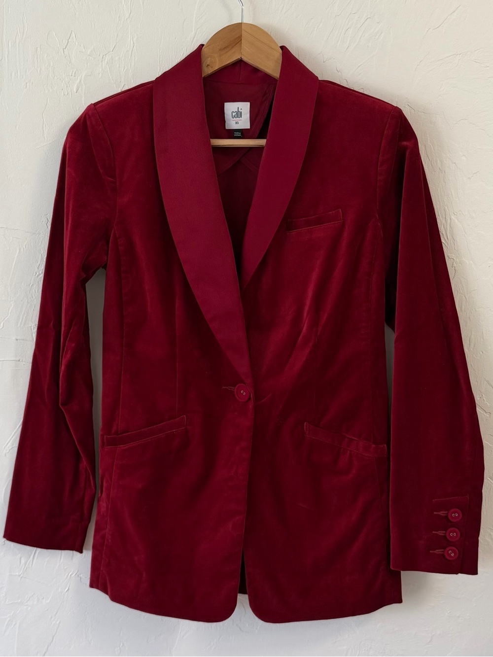 CAbi Ford Red Velvet Suit Set XS 2 Jacket Trouser Holiday Party - Picture 4 of 15